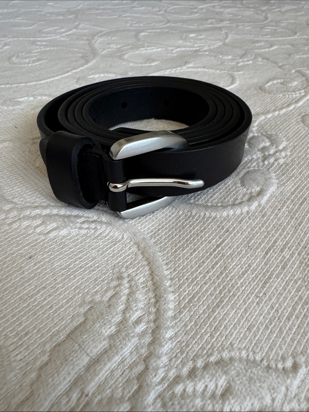 Women's Black Genuine Leather Belt with Classic Silver Buckle